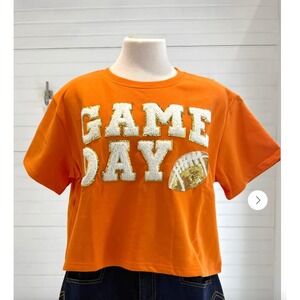 NWT Game Day Football Sequin Graphic Cropped Top - Women's-‎ Large